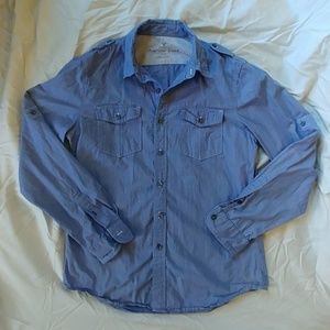 American Eagle Blue Button-Up Collared Shirt